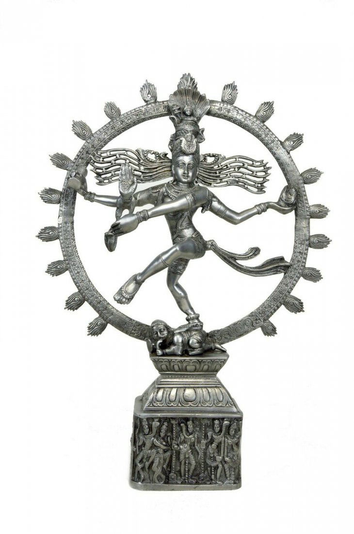 Large Silver tone Shiva Nataraj Hindu Deity Sculpture (1 of 5)
