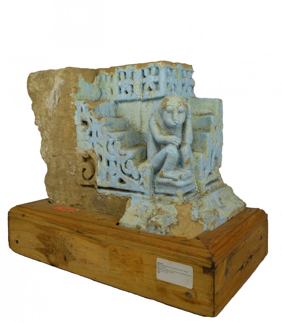 Mid 19th Century Jain Temple Fragment with Blue Monkey (1 of 8)