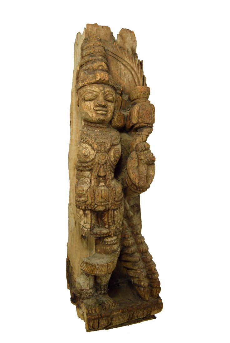 Ancient Wood sculpture Fragment of Vishnu, Hindu Deity (1 of 7)