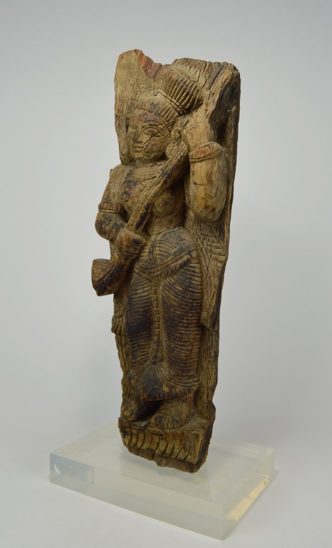 Ancient Indian Wood Sculpture of Goddess Saraswati (1 of 7)