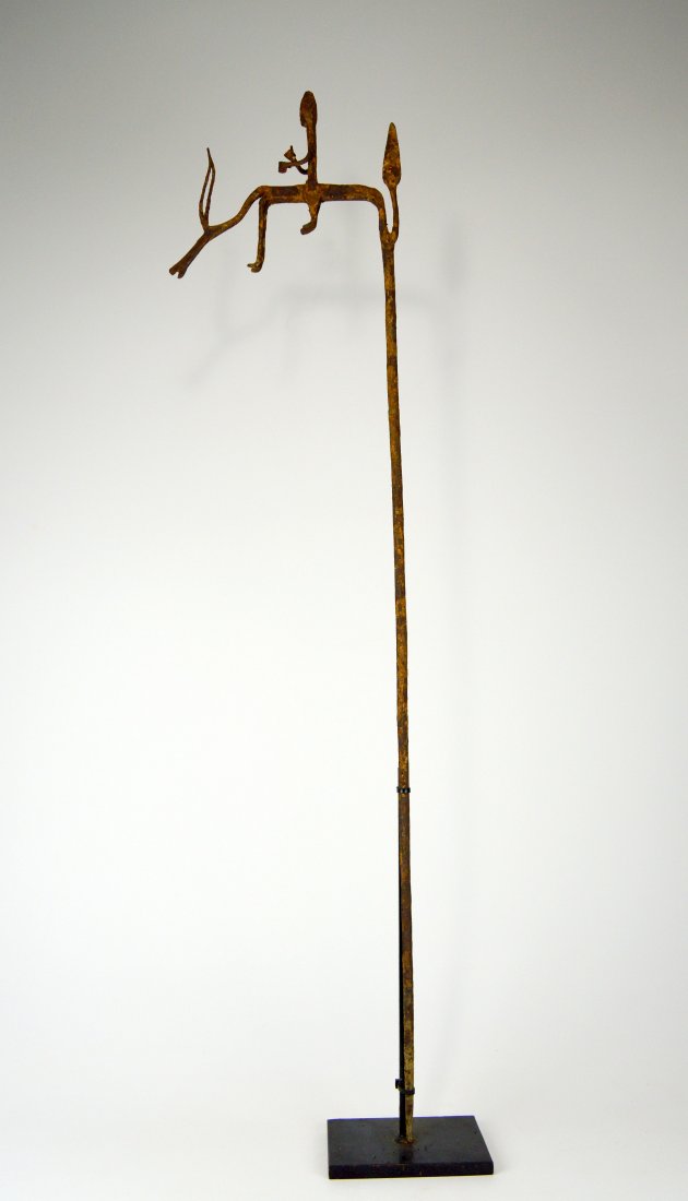 Tall Dogon Iron Spear w/ Ancestor riding Antelope Motif (1 of 6)