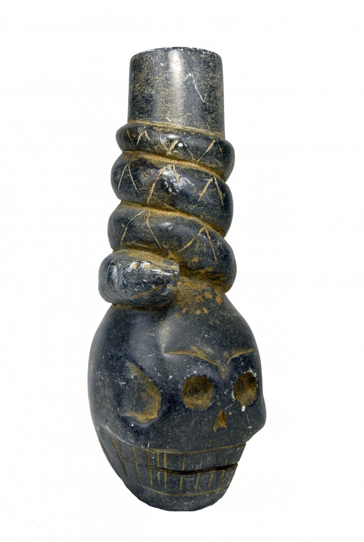 Rare Mound Builder Stone Pipe Bowl Skull & Rattlesnake (1 of 8)