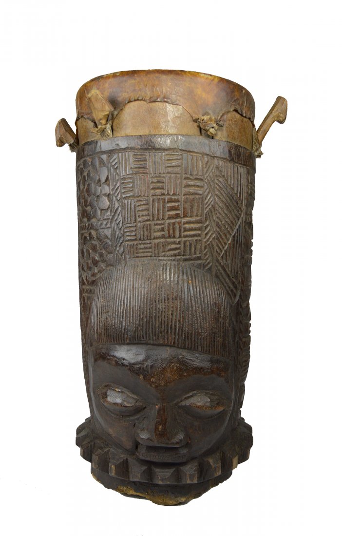 Old Yoruba Wooden Drum with Faces & Designs African Art (1 of 7)