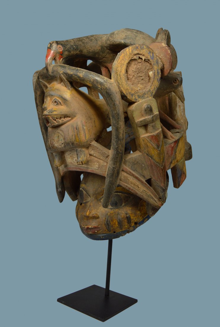 Elaborate Yoruba Gelede Helmet Mask with Lion & Birds (1 of 11)