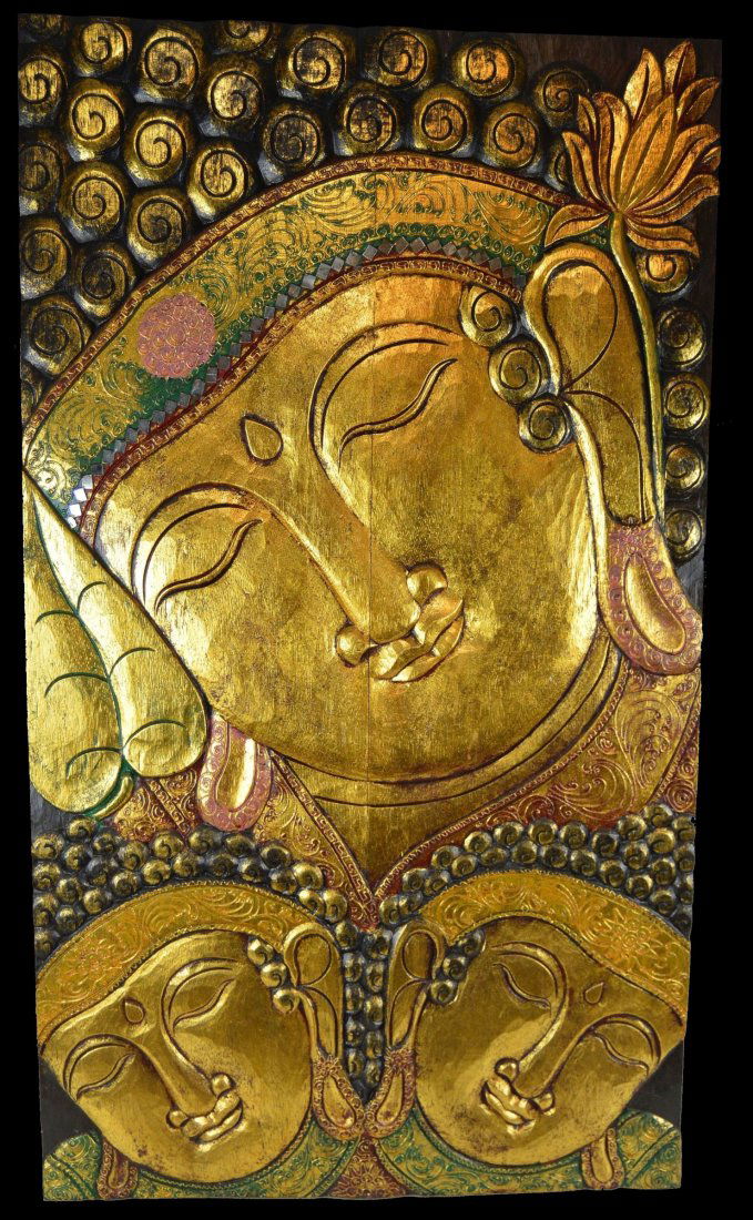 Huge Hand Carved Golden Buddha Panel, Serene Buddhist (1 of 6)
