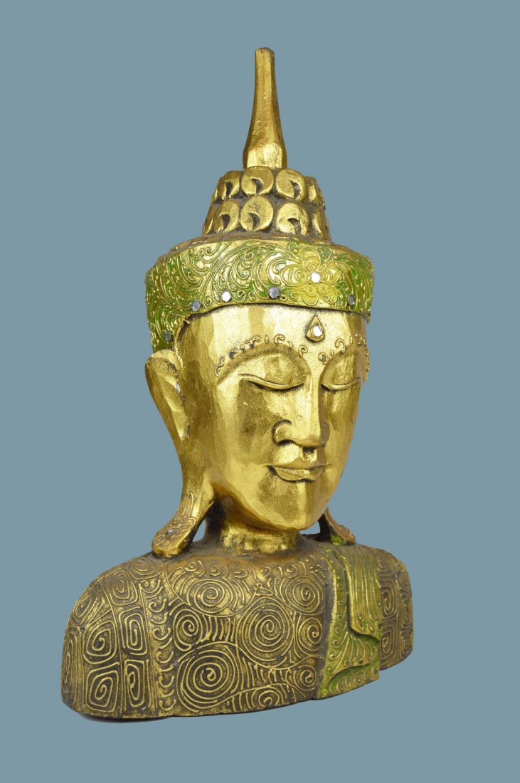 3 Dimensional Carved Wooden Buddha Head (1 of 6)