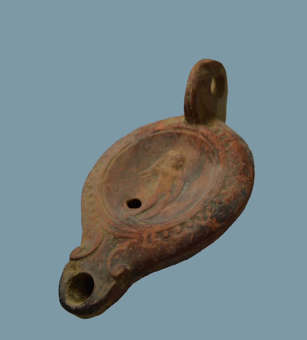 Greco - Roman Oil lamp, 1st century BC w/ Cupid Design (1 of 5)