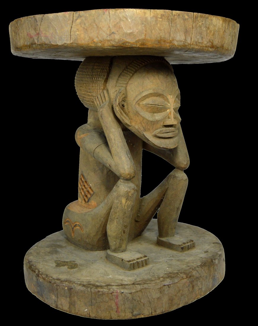 Old Chokwe Stool with central Ancestor support (1 of 8)