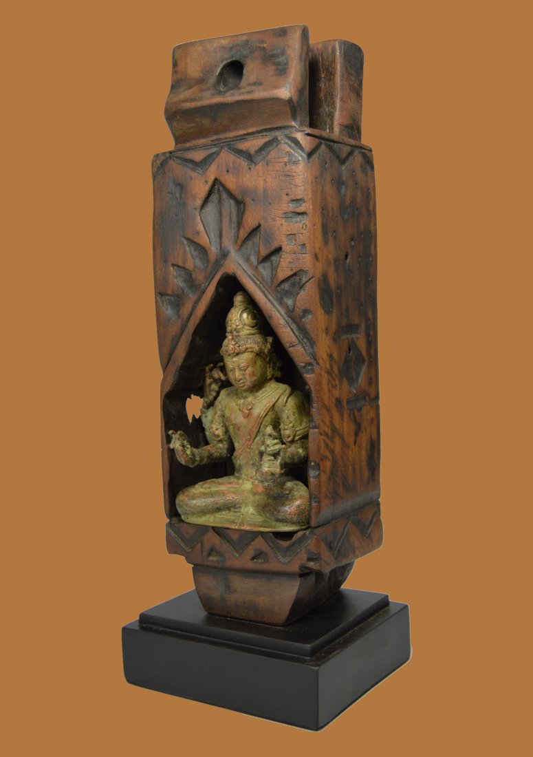 A Bronze 4 Armed Shiva sculpture in Wooden Shrine (1 of 7)