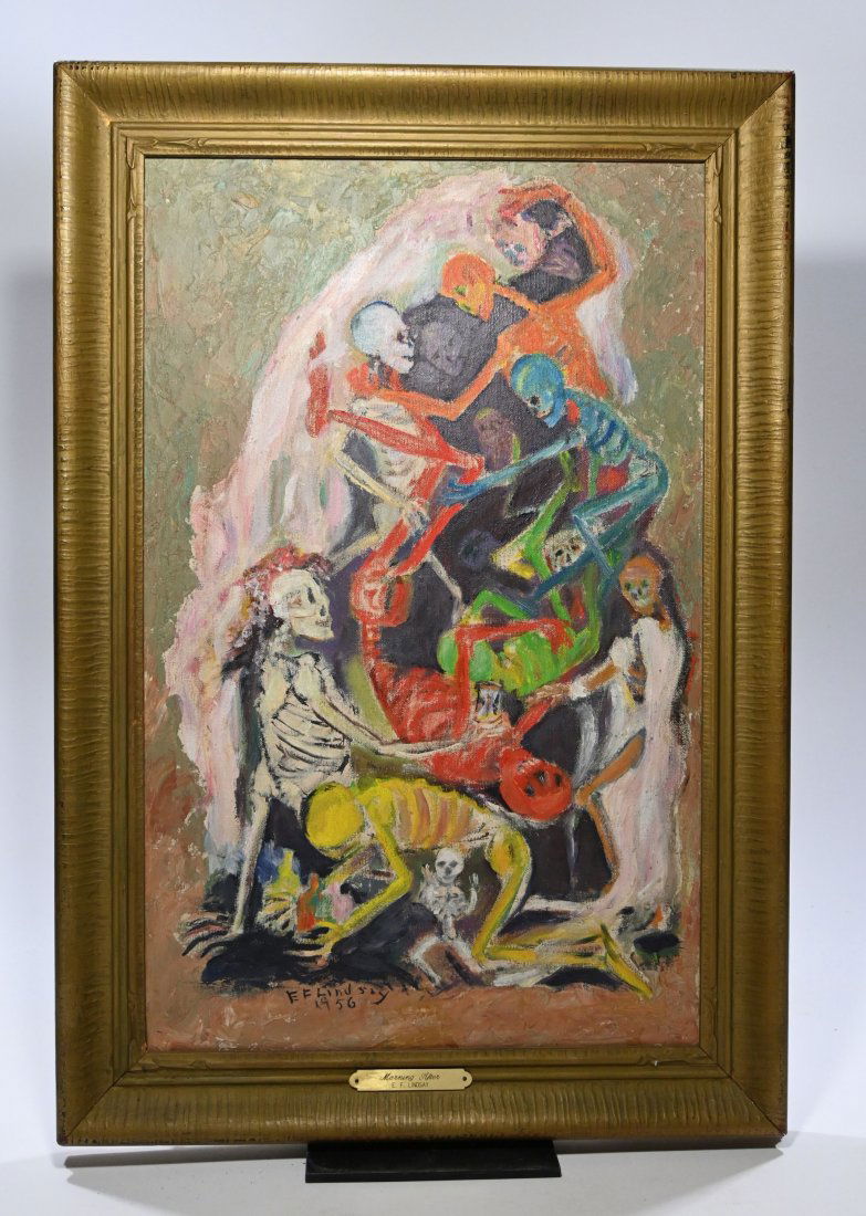 Original Oil Painting The Morning After with Skeletons (1 of 5)