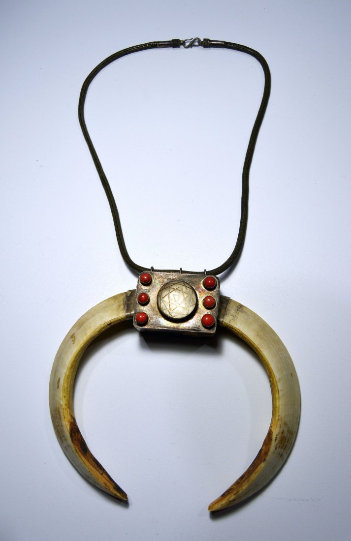 Rare Tantric Crystal Necklace with Boars Tusks Nepal (1 of 6)