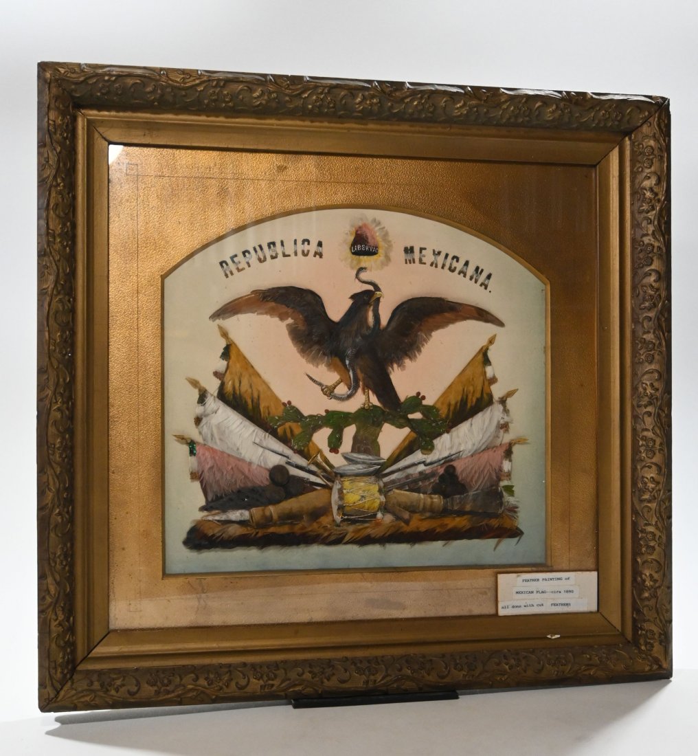 19th Century Feather Art Mexican Flag display (1 of 4)