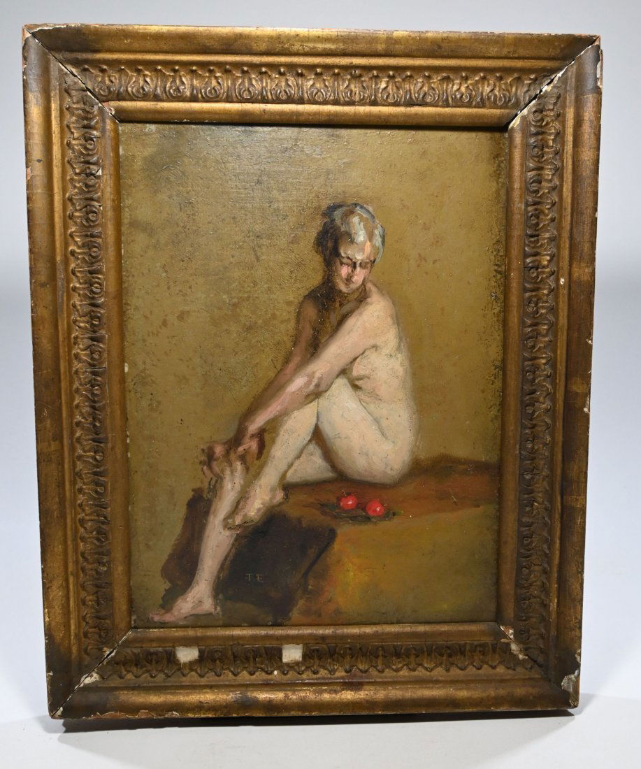Classic Female Figure Oil Painting signed T.E. (1 of 5)