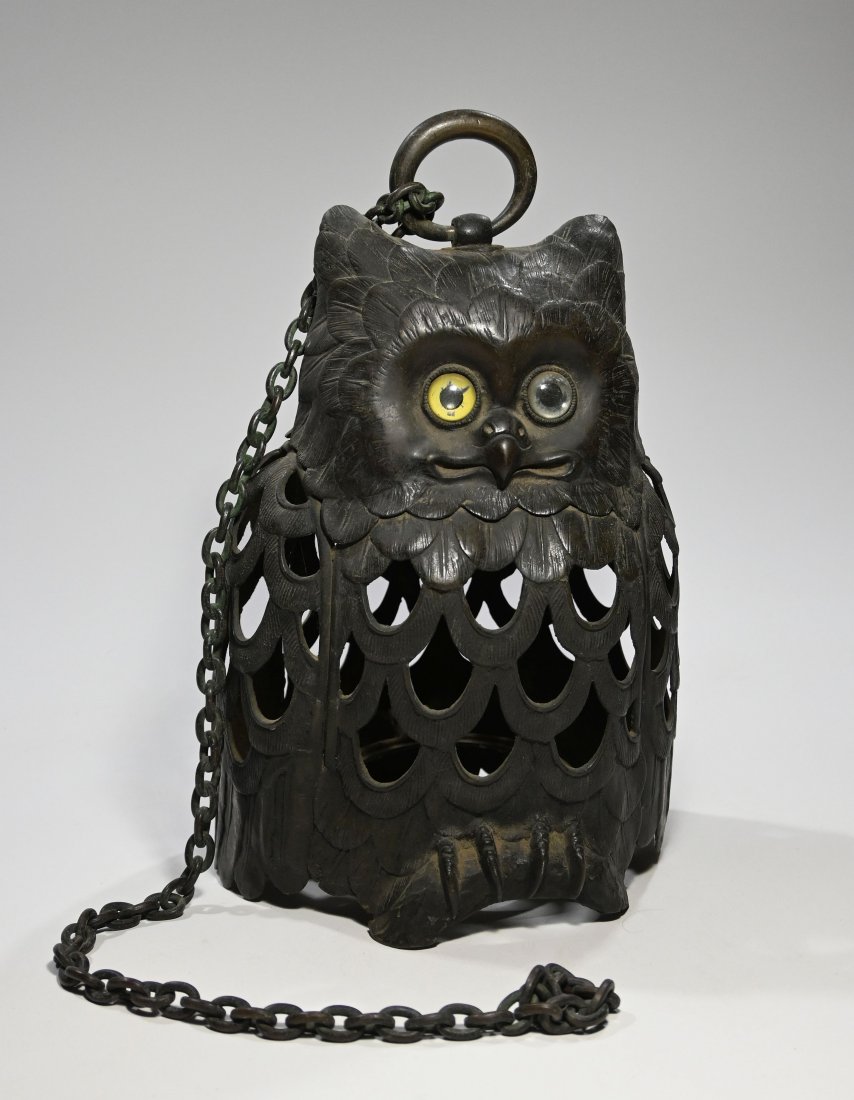 Old Iron Owl Lantern with Glass Eyes (1 of 6)