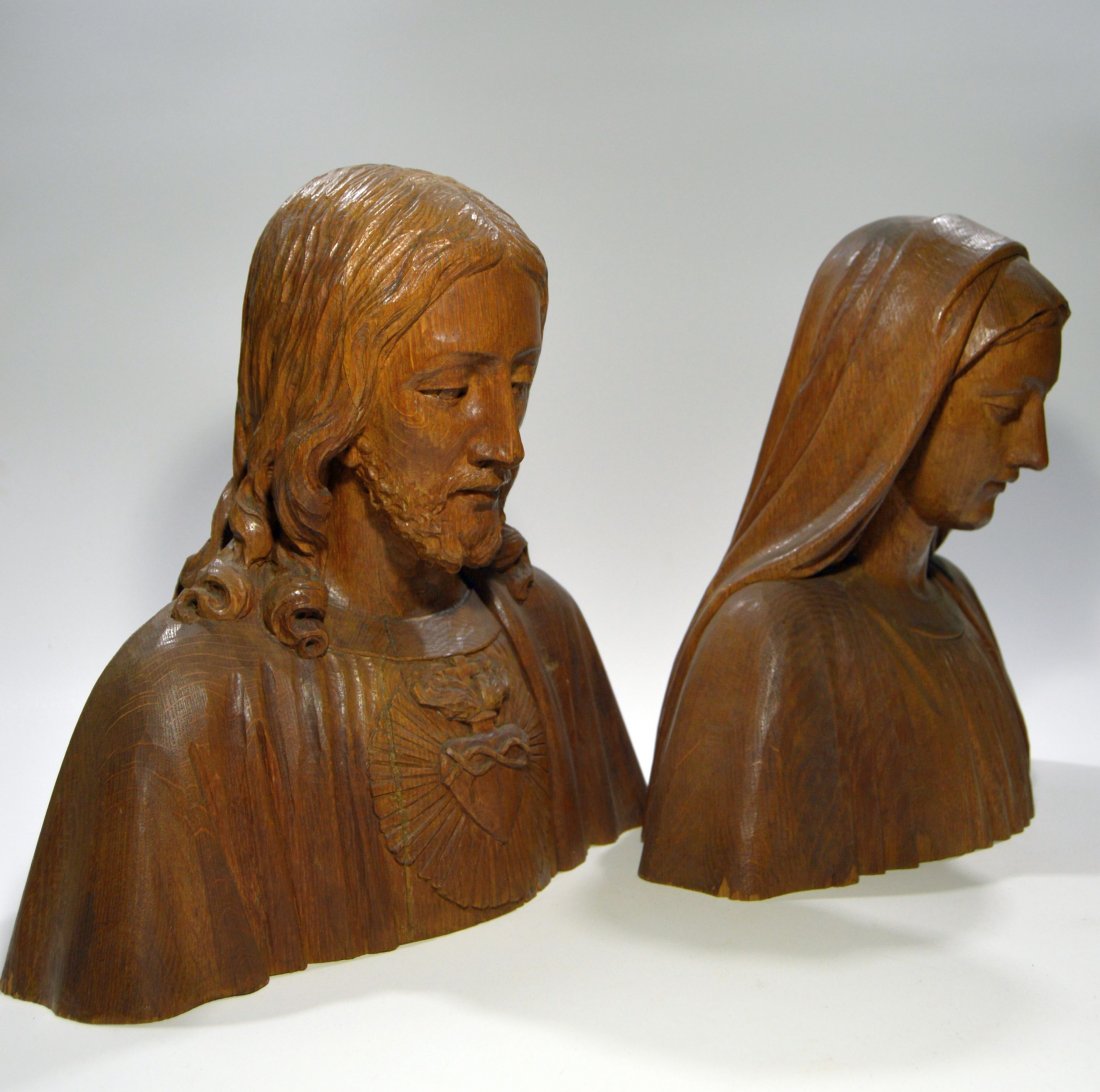 Antique Sacred Heart Of Jesus & Mary Sculptures (1 of 8)