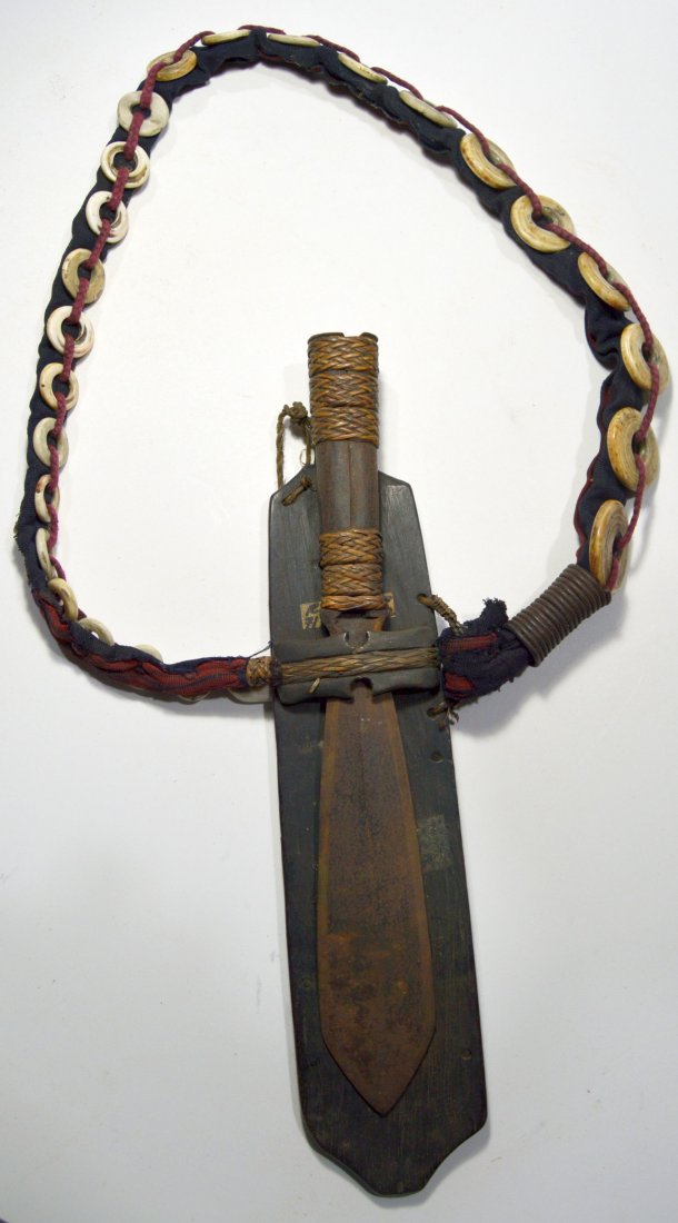 Rare Antique Bontoc Bolo Knife and Wooden Scabbard (1 of 5)