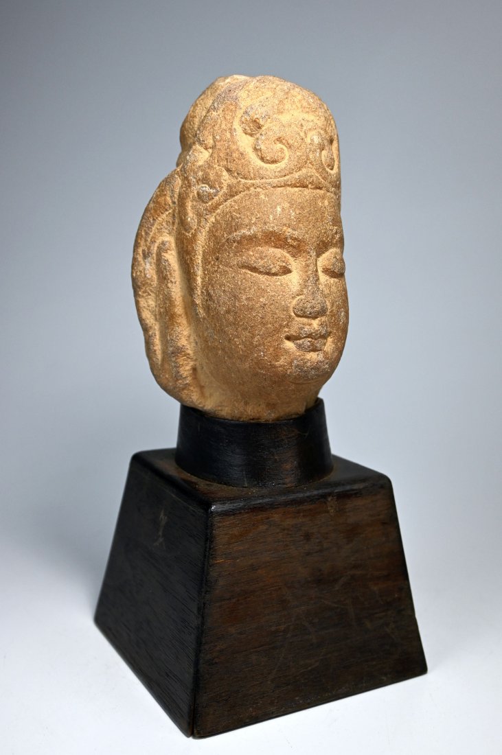 Ancient Stone Head of Bodhisattva Buddhist sculpture (1 of 7)