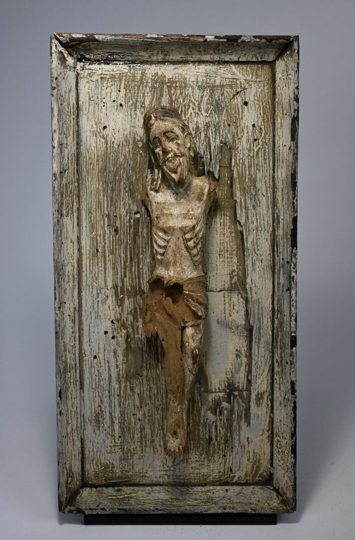 Antique Christ Figure mounted to wood panel (1 of 1)