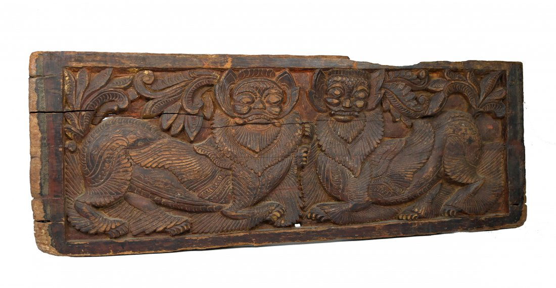 Old Carved Wood panel with Winged Lions (1 of 8)