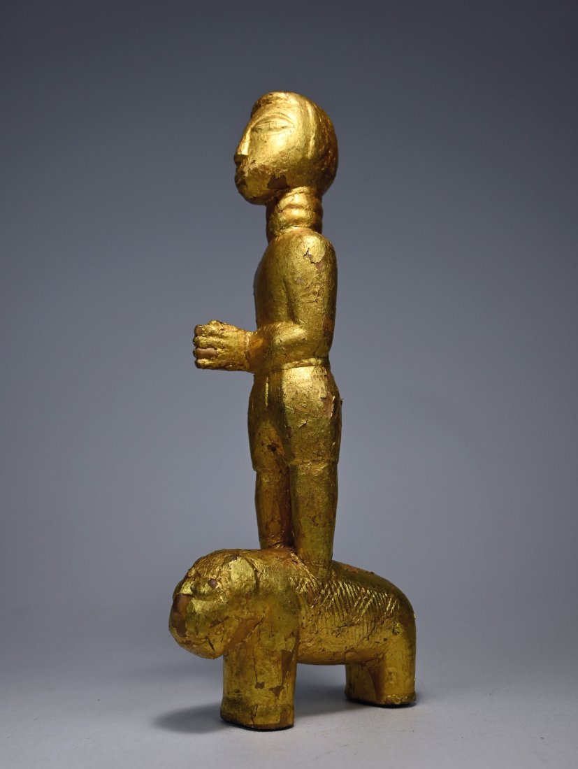 Gold Covered Ashanti Linguist Staff Top of Boy & Lion (1 of 7)