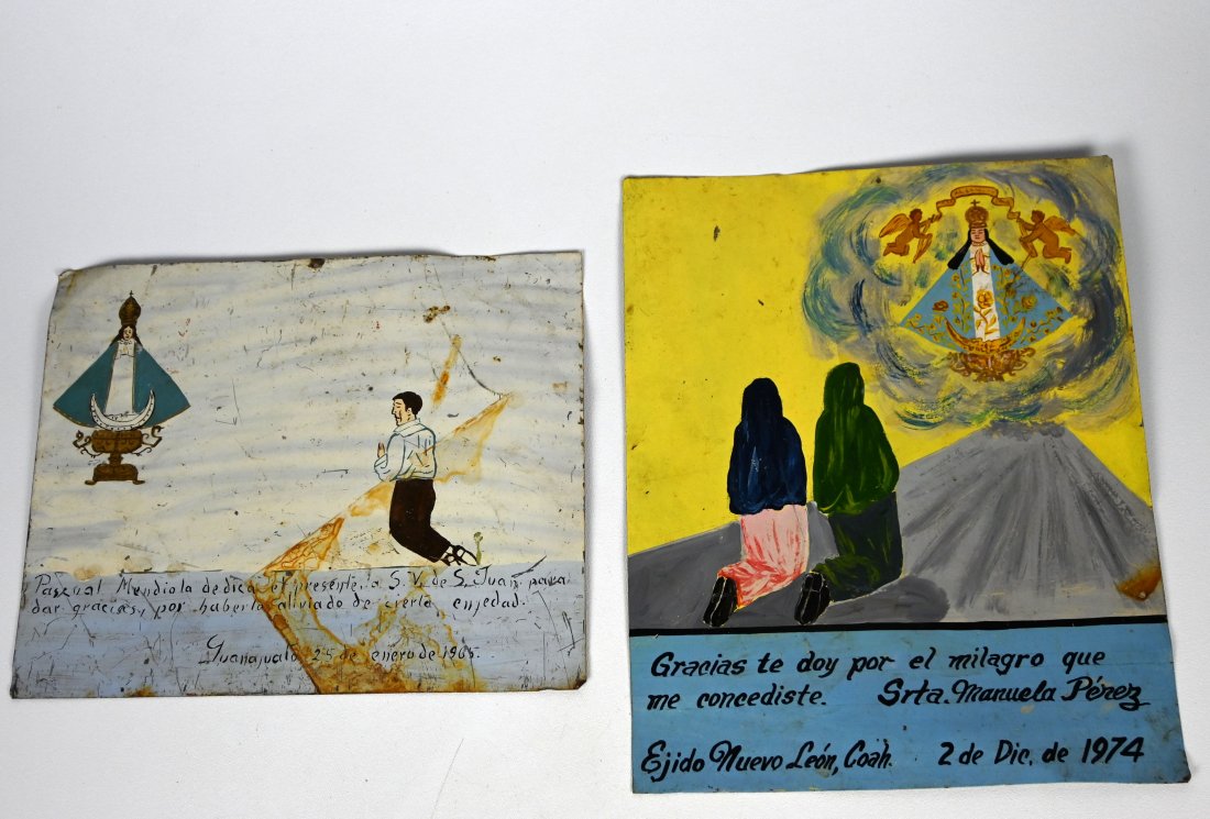 Lot of 2 Antique Mexican Exvoto Icons on Tin (1 of 6)