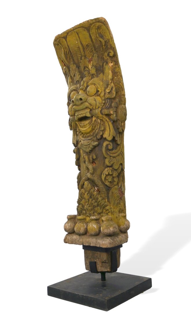 Rare Ancient Bali Demon Face Carved on Wooden Post (1 of 10)