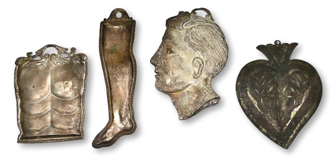 Set of Four Antique large Tin Charms from Mexico (1 of 6)
