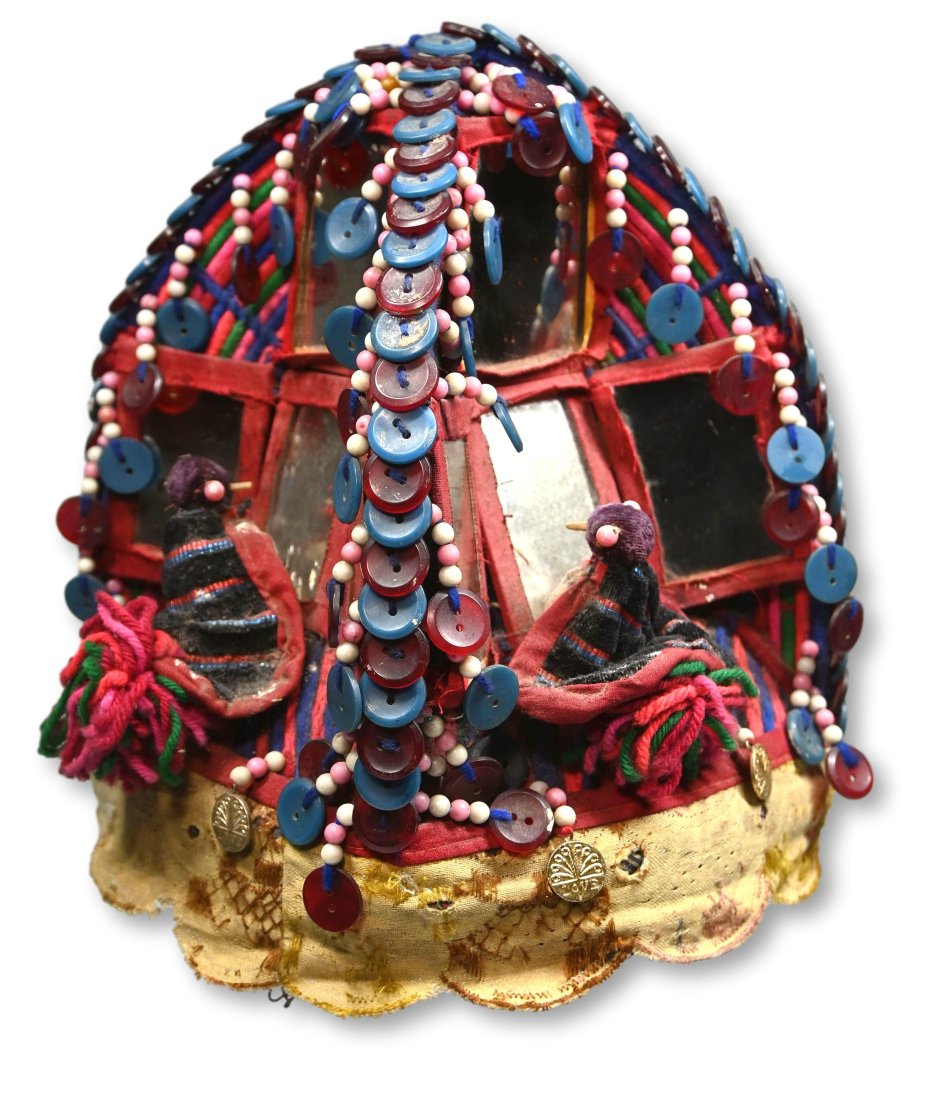 Yoruba Ceremonial Cap with Avian Images and Mirrors, Buttons (1 of 6)