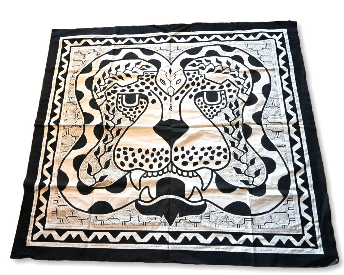HUGE Shipibo Indian Jaguar and Ayahuasca Inspired Art, Hand painted Wall Hanging (1 of 3)