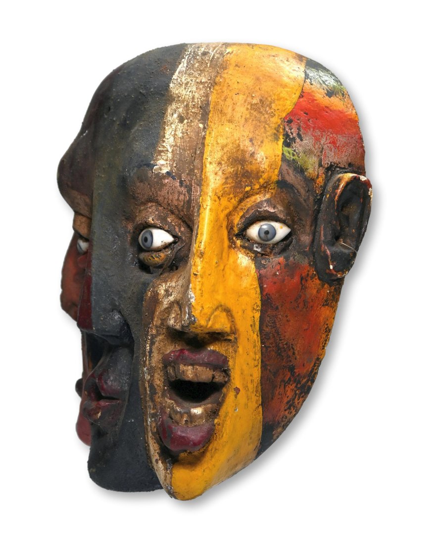 Haunting 3 Faced Mexican Mask with Glass Eyes, Ex Netzer collection (1 of 9)
