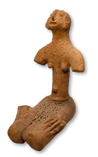 Ancient Bankoni Civilization Sculpture 15-16th Century: This rare ancient terracotta clay relic of a kneeling devotee dates back to the fourteenth and fifteenth century tradition of figurative representations in fired clay which have been found at a number