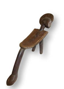 A Fine Old Lobi Stool: A Carved wooden stool with classic form and elegant ancestor style face on top. Possibly carved by the famous Lobi carver Sikire Kamabire of Gaoua, Burkina Faso 1896-1963. Lobi peoples, Burkina Faso,