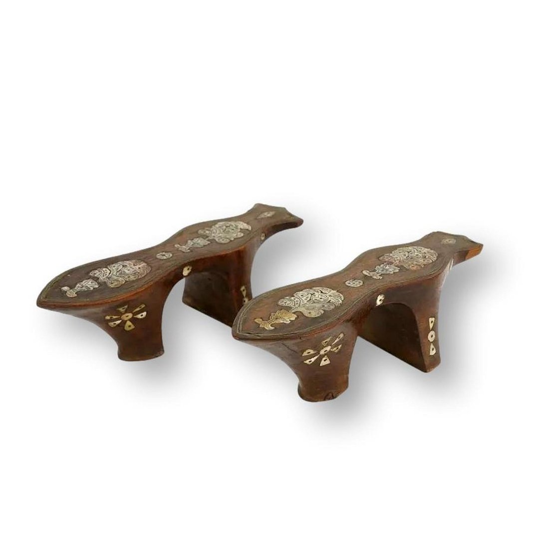 19th Century Turkish Ottoman Hammam Wood Shoes Ex Nooter Collection: Ca. mid to late 19th Century. Good with no breaks or repairs and complete inlay. There is some edge wood loss (see and enlarge pictures), along with age lines near and around the inset mother of pearl