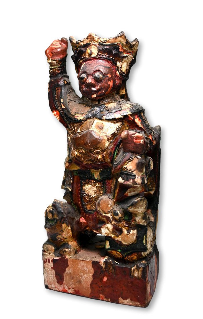 18/19th Century Taosit God Sculpture: A Very Old carved wood and polychromed wooden Deity sculpture. Taoist religion, China. Measures 8 inches tall. Provenance: Ex Dr Brian Healy Estate, New York. Also Ex Arte Primitivo , New York,
