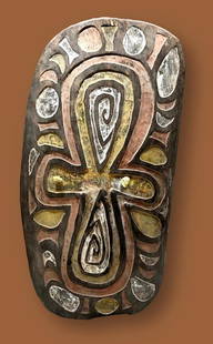 A Rare Ok Tedi Shield Field Collected 1980: An unusual Star Mountain or Upper Fly/Ok Tedi shield. Western Province, Papua New Guinea.Of hard and dense wood, deeply incised, the shield with curling motifs surrounded by circular designs. The