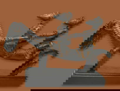 A Senufo Equestrian Couple Ex J. Camp Gallery: A Lovely carved wooden Male and female couple shown atop a stylized horse as riders, with raised and incised designs, exaggerated form. Senufo peoples, Ivory Coast, West Africa. The Horse sculpture