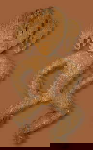 Archaic Dayak Sculpture Ex: Templeton Collection: A weathered and eroded guardian type sculpture with a highly stylized form and obvious erosion. The sculpture measures 25 x 13 inches. Dayak peoples, Borneo / Kalimantan, Indonesia. Ex Templeton