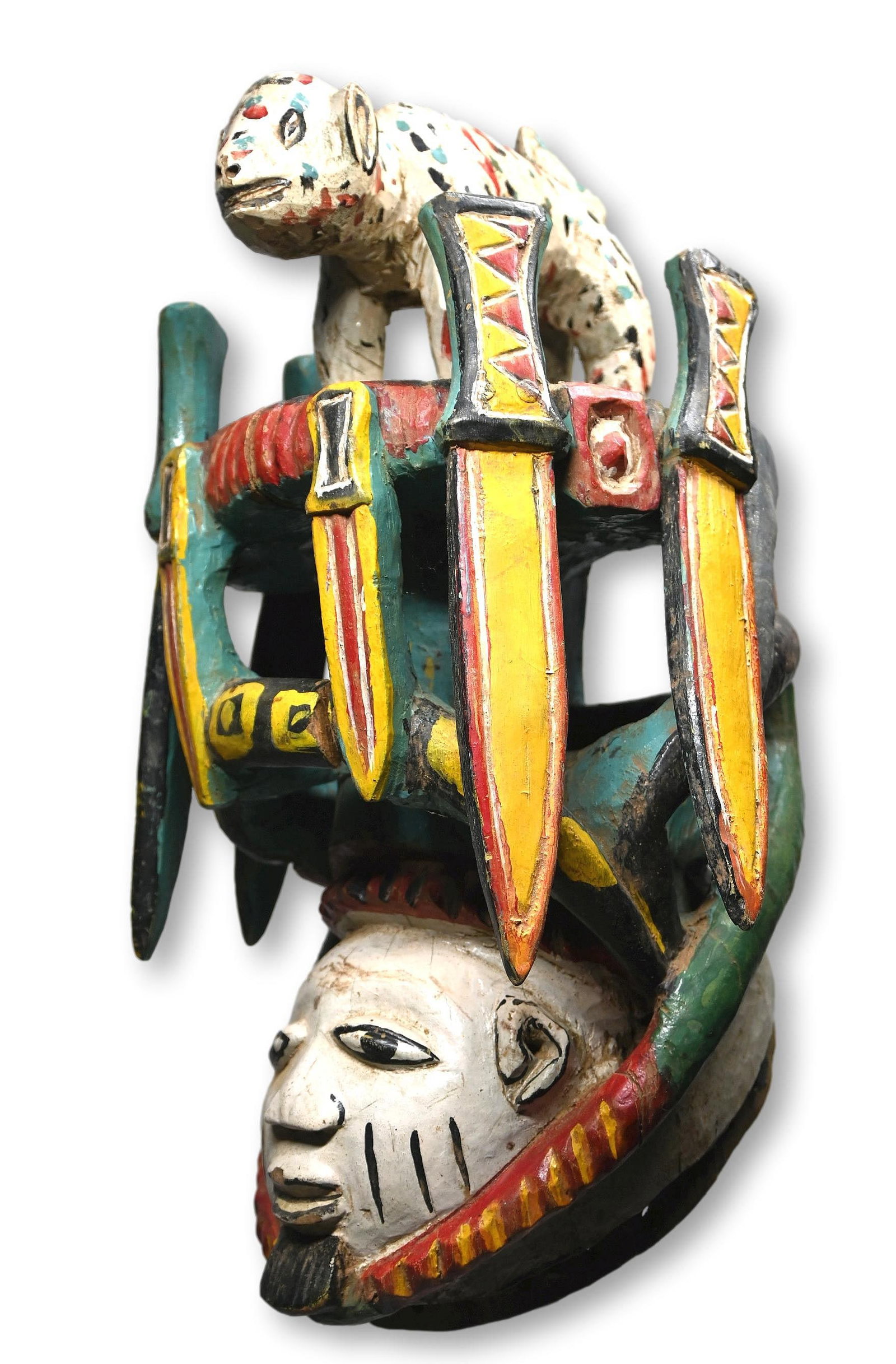 A Yoruba Gelede Mask with Sword & Leopard Motifs (1 of 6)