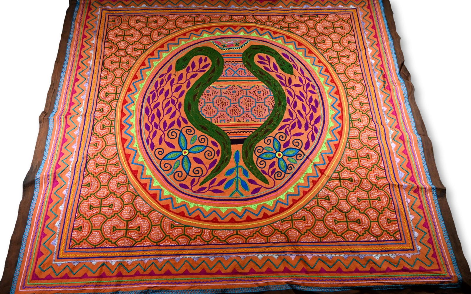 A Large Shipibo Embroidered Textile w/ Anaconda Designs (1 of 6)