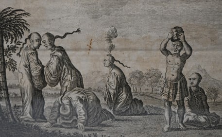Antique Engraving 1768 Drakes Journey / Beggars in China