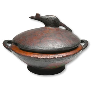 A Large Lozi Painted Container with Mouse Lid