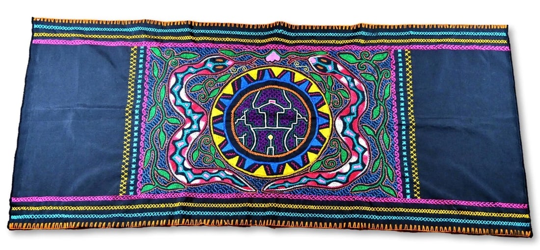 Shipibo Embroidered Ritual Cloth with Anaconda Snakes (1 of 6)