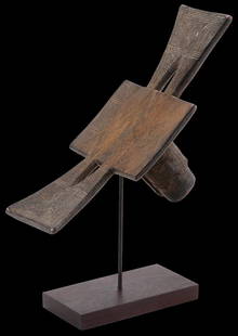A Fine Old Ngombe Backrest / Stool Ex Wells Collection: A Beautifully carved old field used backrest or stool with very precise incised linear designs, openwork cut outs and classic form. Likely the property of a nobleman or even a chief, as the design and