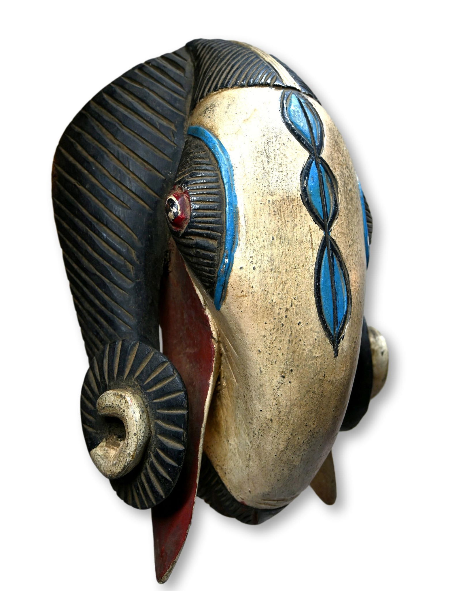 A Baule Ram mask with Blue Painted Designs (1 of 6)