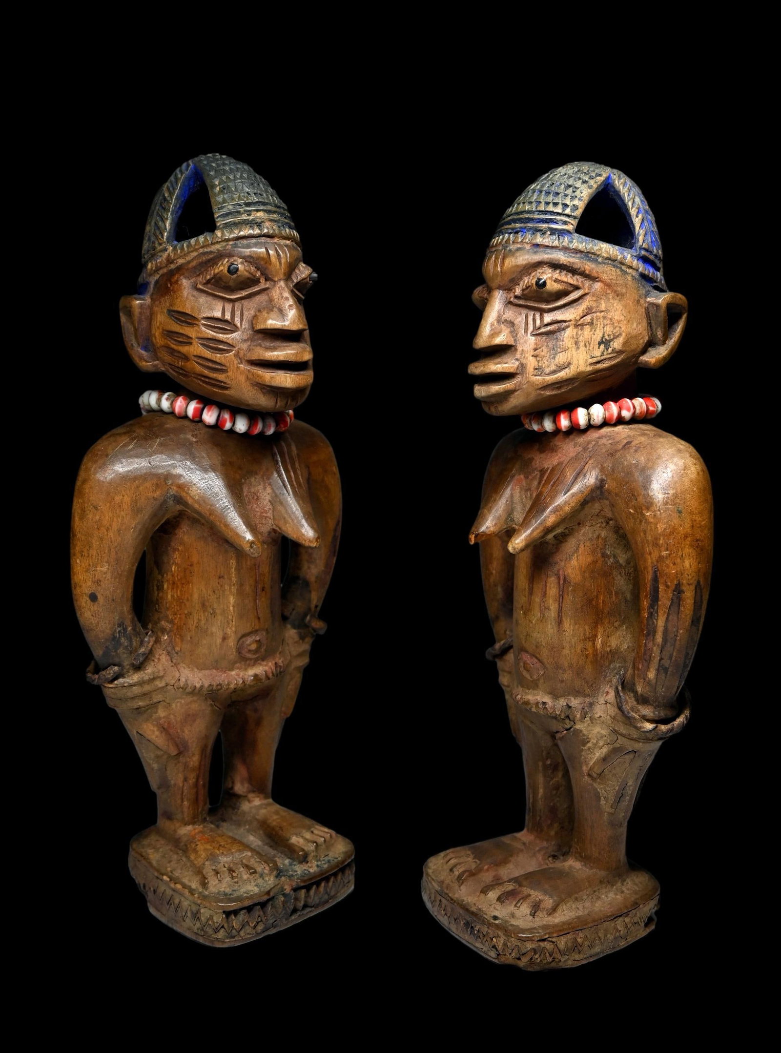 A Pair of Yoruba Female Ibeji with Open-work Coiffure (1 of 5)