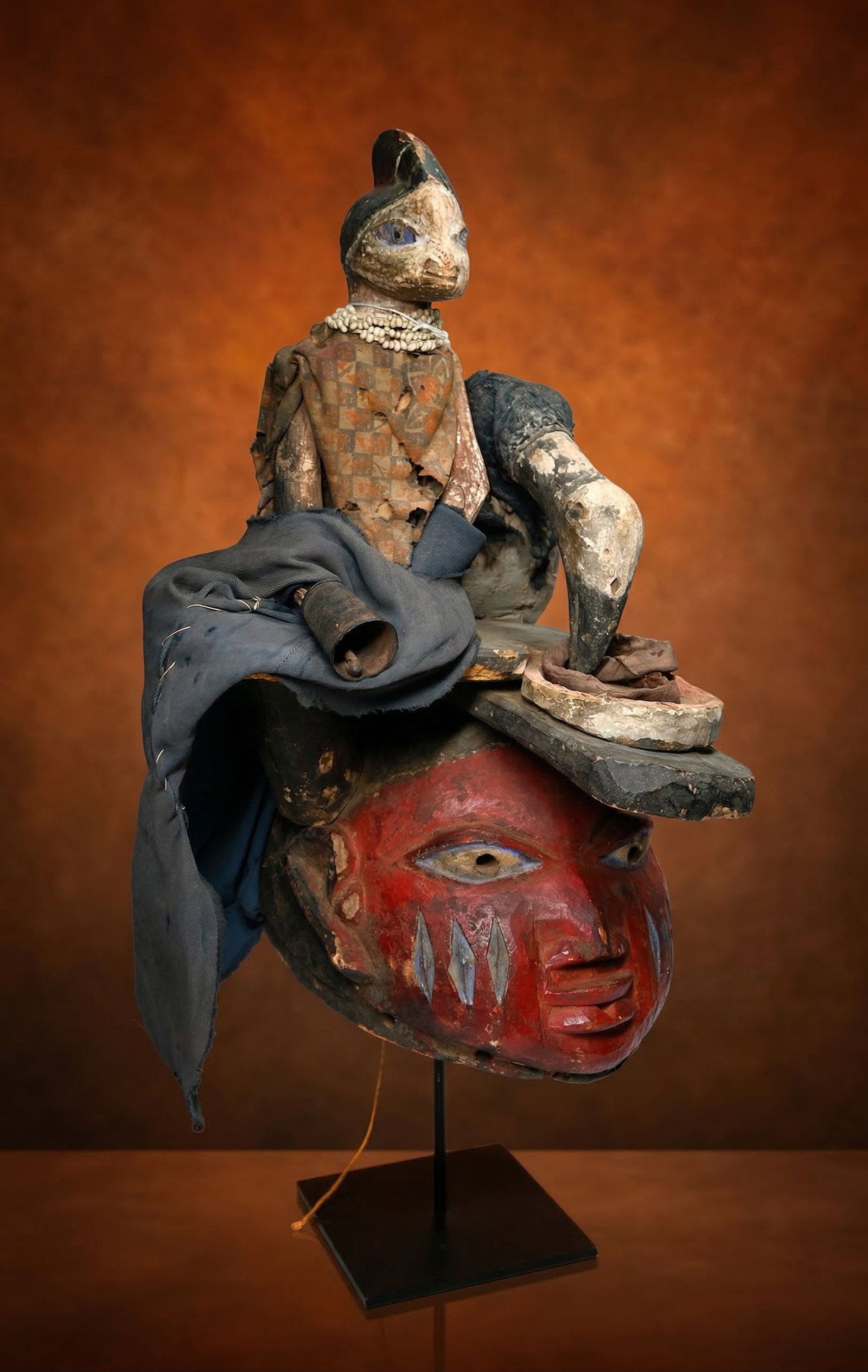 A Yoruba Gelede Puppet Mask with Vulture & Bell Ringer (1 of 1)