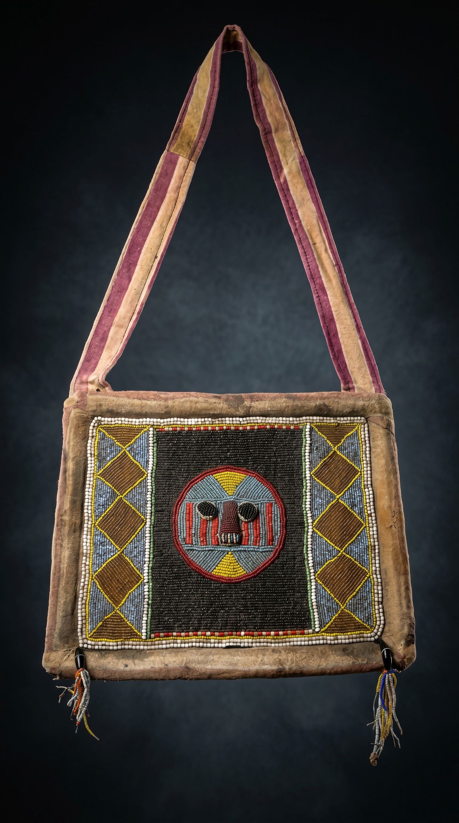 A Yata Dance Panel Ex Zemanek Auctions: A finely crafted beaded textile board traditionally used as dance panel “yata”, which were worn in pairs on the hips on crossed straps. They were used in honor of various Yoruba deities or Ori