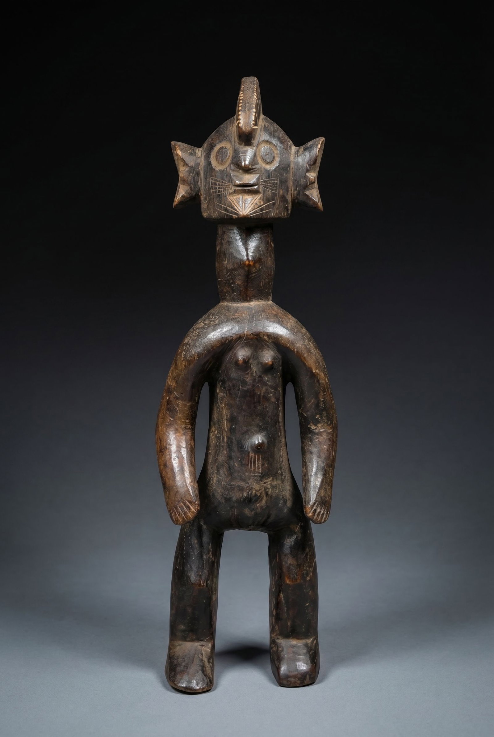 A Mumuye Healing Fetish: Mumuye healing fetishes are carved wooden figures used for divination, security, and healing rituals, particularly during epidemics. Such sculptures are referred to as Iagalagana, and serve as interme