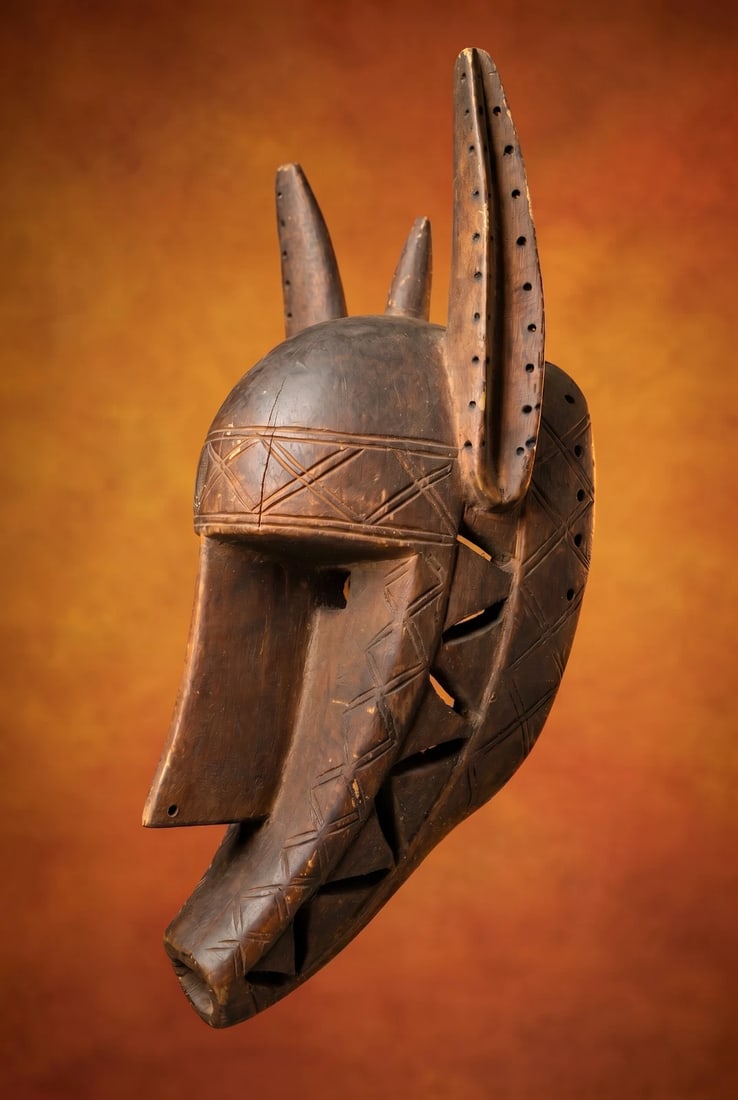 A Bamana Kore Society Hyena Mask (1 of 7)