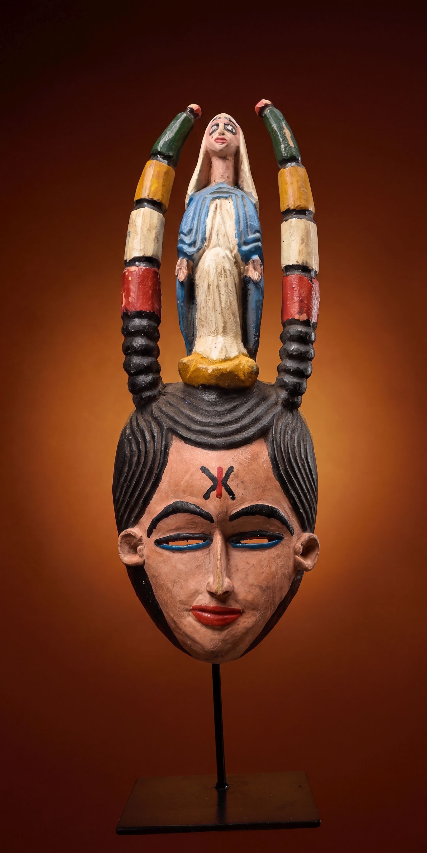 A Ibibio African mask featuring a Mother Mary finial (1 of 6)